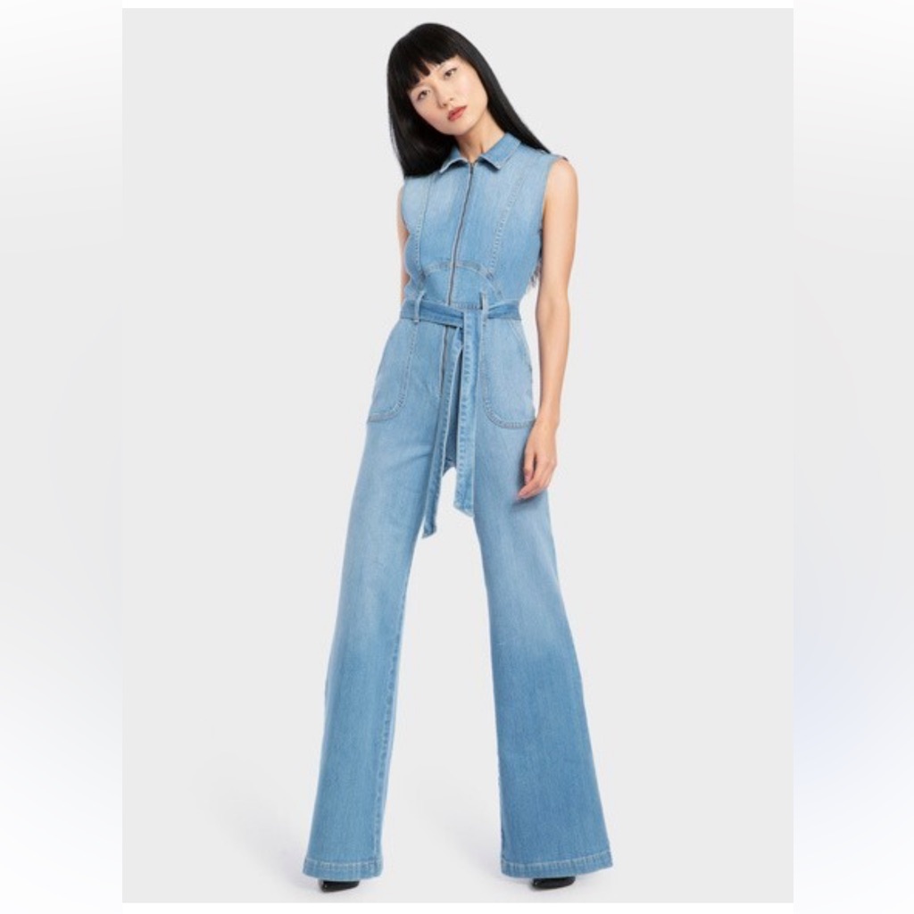 Alice And Olivia Ao.La Denim Jumpsuit In Fadeaway. New With Tags - Never Worn